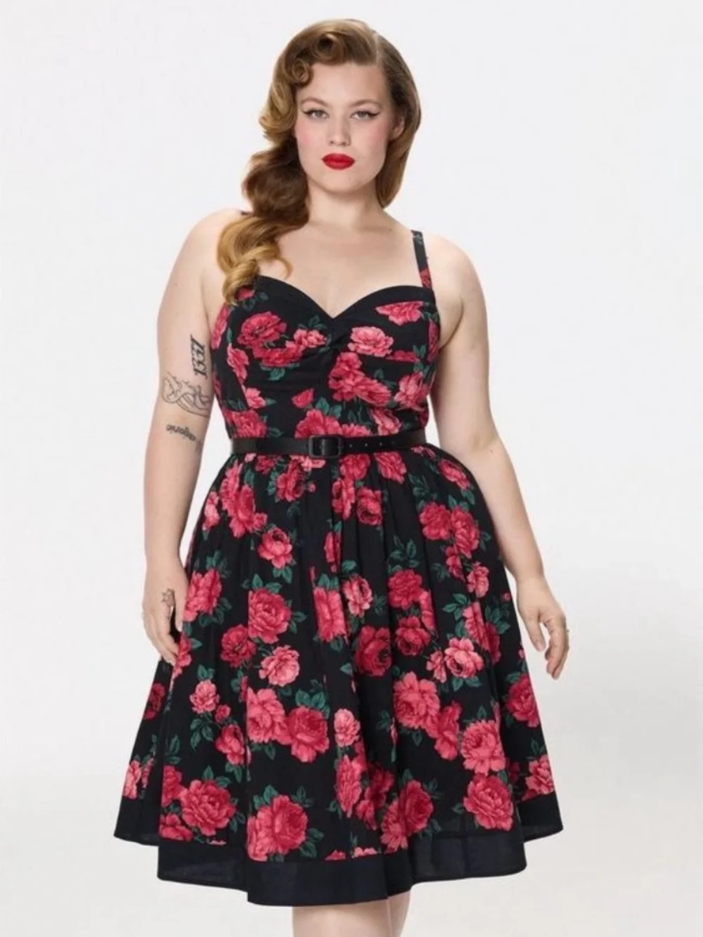 Torrid Retro Chic Cotton Twist Front Swing Dress - Roses Floral Black 00 NWT - Picture 5 of 6